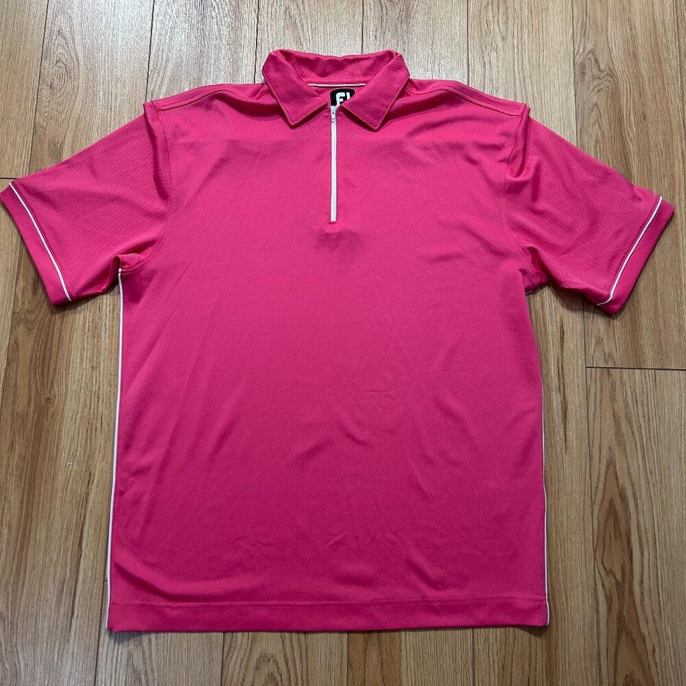 FootJoy HydroLite Pink Zip Up Short Sleeve Mens Golf Polo Shirt Size Large